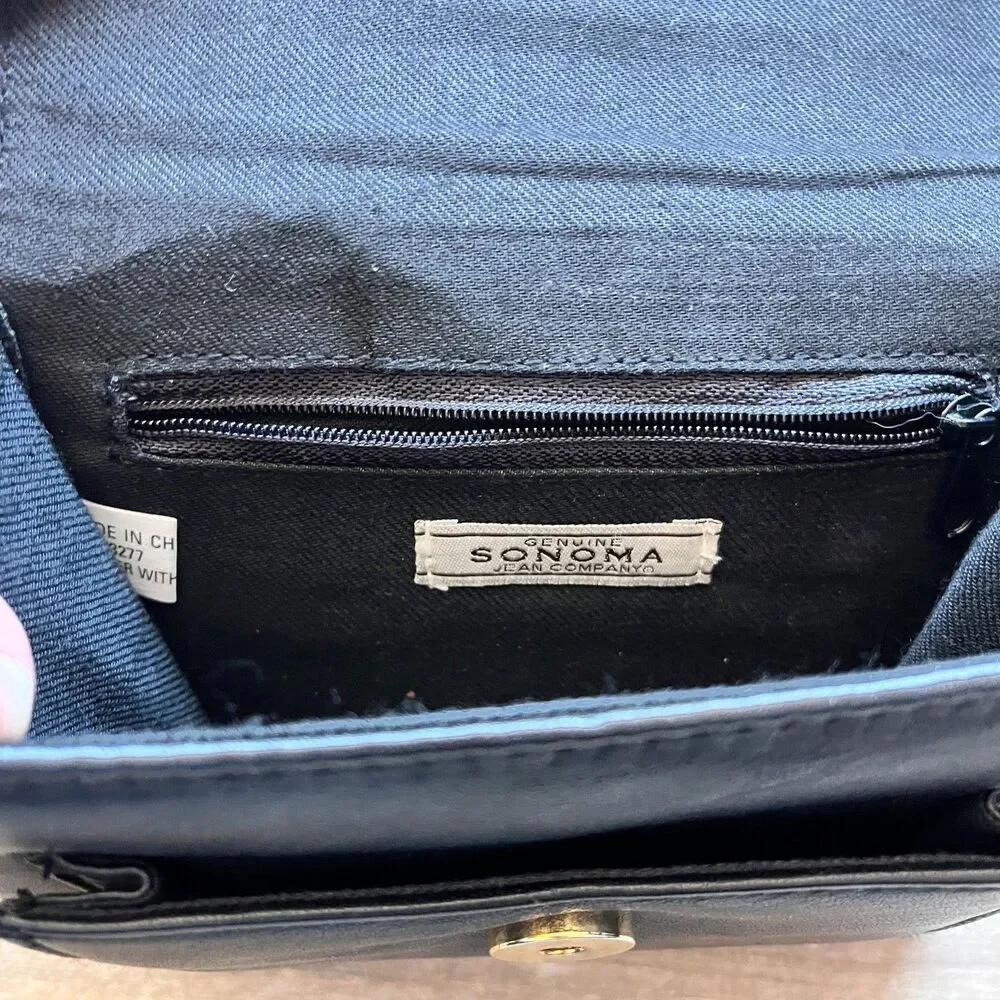 Sonoma Jean Co Black Leather Mini Crossbody Bag Minimalist Y2K Cute Grunge